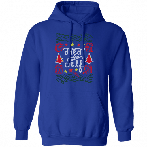 Parks and Recreation Treat Yo Self Ugly Christmas Hoodie Royal