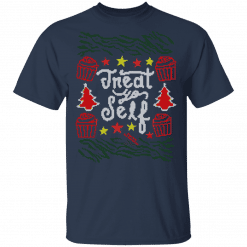 Parks and Recreation Treat Yo Self Ugly Christmas T-Shirt Navy
