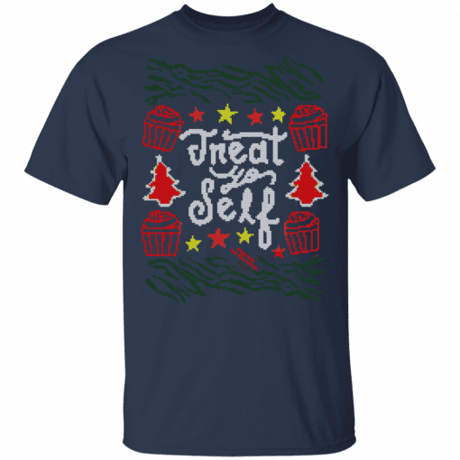Parks and Recreation Treat Yo Self Ugly Christmas T-Shirt Navy