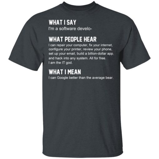 What I Say I’m A Software Developer What People Hear What I Mean T-Shirts, Hoodies, Long Sleeve 3