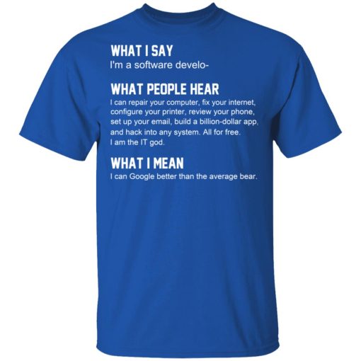 What I Say I’m A Software Developer What People Hear What I Mean T-Shirts, Hoodies, Long Sleeve 8