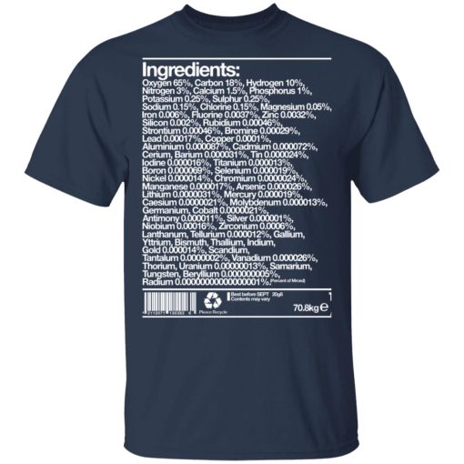 Human Ingredients Oxygen 65% Carbon 18% Hydrogen 10% T-Shirts, Hoodies, Long Sleeve 5