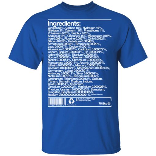 Human Ingredients Oxygen 65% Carbon 18% Hydrogen 10% T-Shirts, Hoodies, Long Sleeve 7