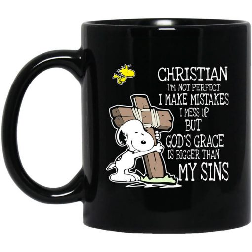 Snoopy I'm Christian I'm Not Perfect I Make Mistakes I Mess Up But God's Grace Is Bigger Than My Sins Mug