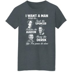 I Want A Man Who Is Sweet Like Spencer Protective Like Aaron Strong Like Derek T-Shirts, Hoodies, Long Sleeve 35