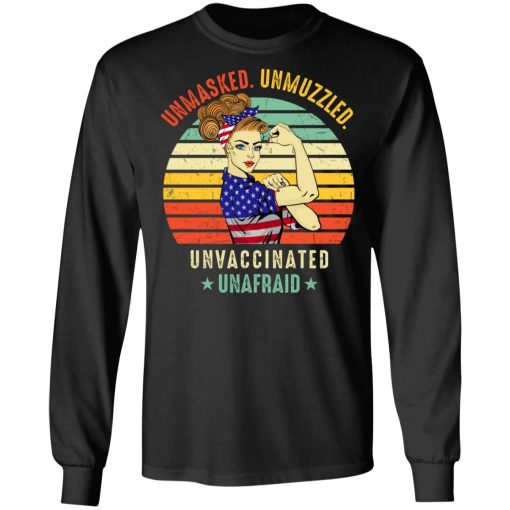 Vintage Unmasked Unmuzzled Unvaccinated Unafraid USA Flag T-Shirts, Hoodies, Long Sleeve 17