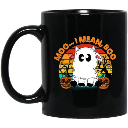 Ghost Cow Moo I Mean Boo Pumpkin Moon Halloween Vintage Mug