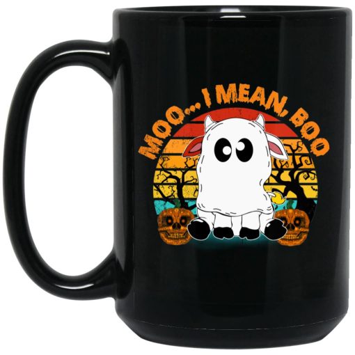 Ghost Cow Moo I Mean Boo Pumpkin Moon Halloween Vintage Mug 3