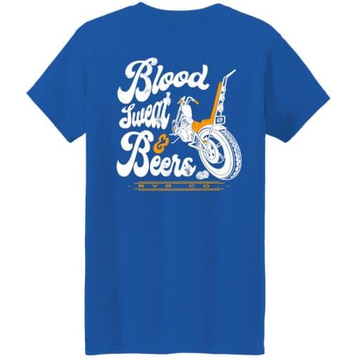 Rusty Van Ranch Blood Sweat And Beers Women T-Shirt Royal Back