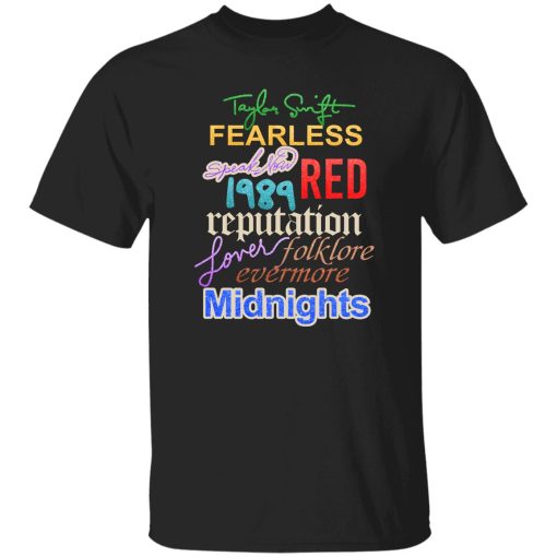 Taylor Swift The Eras Tour 2023 Fearless Speak Now 1989 Red Reputation Lover Folklore Evermore Midnights Shirt