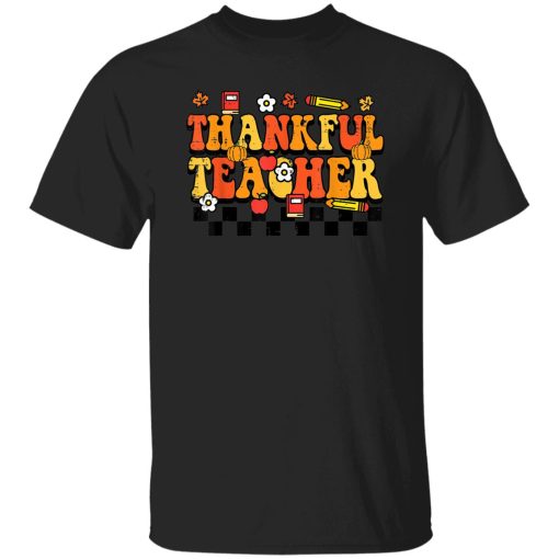 Thankful Teacher Retro Groovy Thanksgiving Fall Women Men Shirt