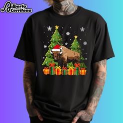 Bison Pine Tree Snow Flakes Christmas 2024 Shirt