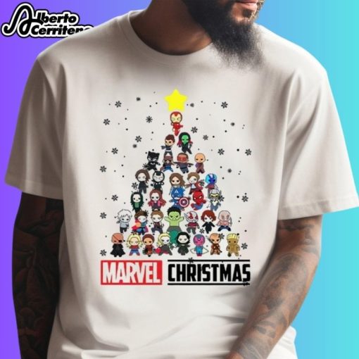 Marvel Studios Avengers Characters Chibi Tree Christmas Shirt