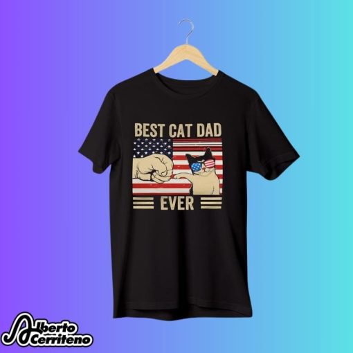 Best Cat Dad Vintage Cat Glasses American Shirt