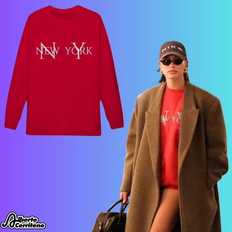 Hailey Bieber Red New York Sweatshirt 3 Hailey Bieber Red New York Sweatshirt